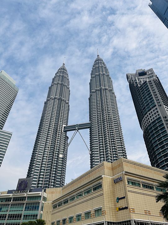 The Petronas Twin Towers rising above Suria KLCC in Kuala Lumpur